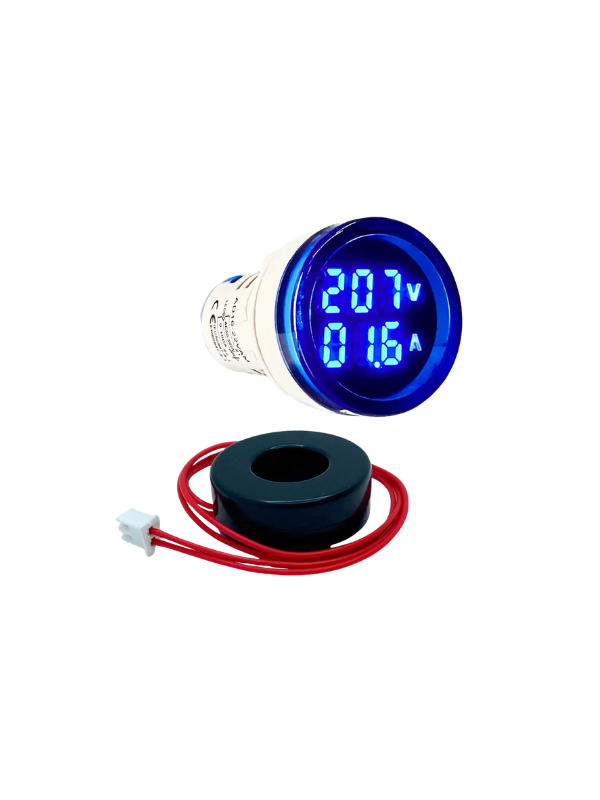 KIT 3X - Voltímetro E Amperímetro AD16-22VAM - 22mm AZUL