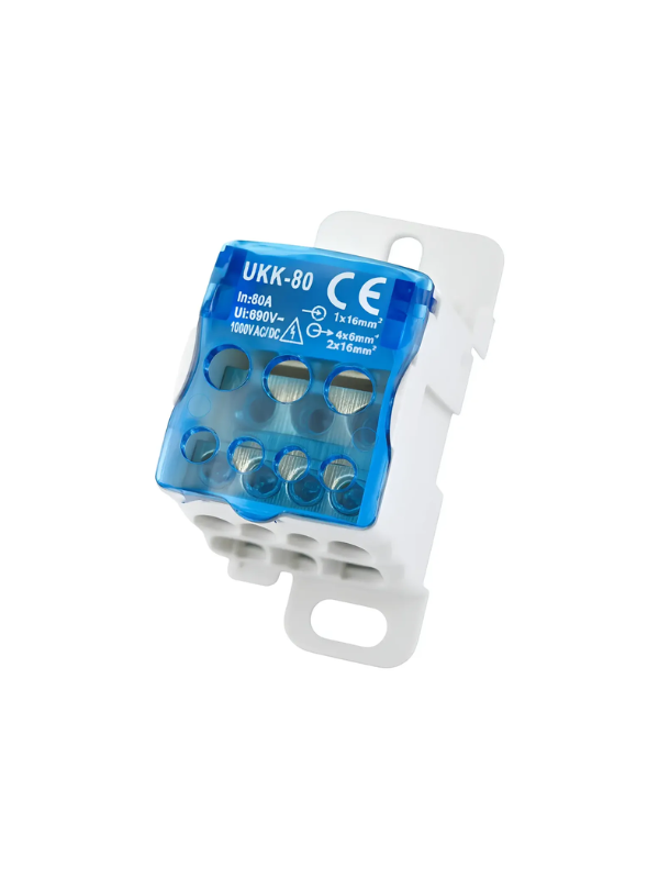 Conector De Distribuição Neutro 80a 1 Entrada 6 Saídas Azul