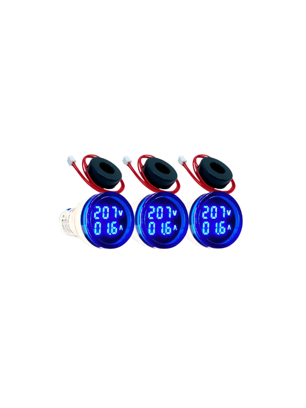 KIT 3X - Voltímetro E Amperímetro AD16-22VAM - 22mm AZUL
