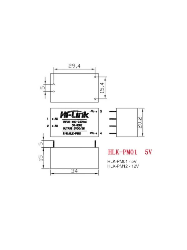 Fonte 12v Isolada Hi-link Hlk-pm12 100-240vac 250ma 3w 220v