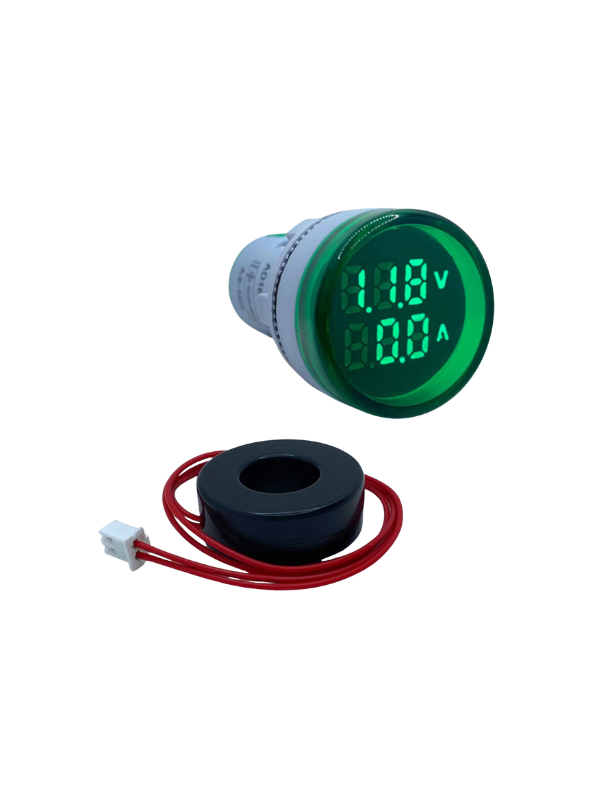 Voltímetro E Amperímetro AD16-22VAM - 22mm VERDE