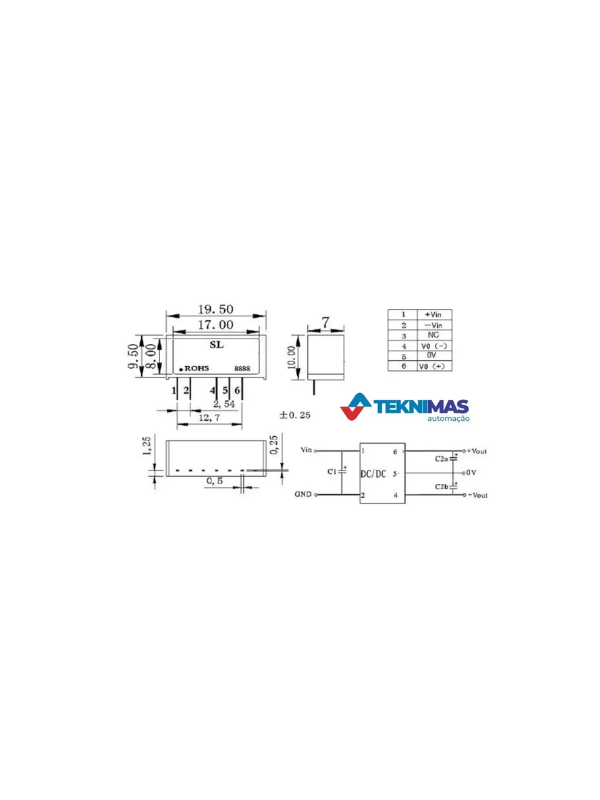 Fonte Simétrica Conversor Dc Dc Isolada +12v -12v A1212sdl-2