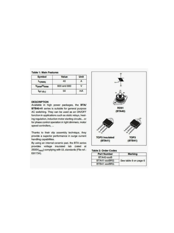 Triac BTA40-800B 3 Pinos 800V 40A
