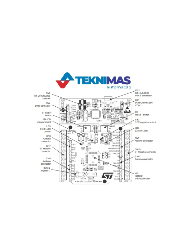 Placa De Desenvolvimento Teknimas Cortex M4 Stm32 Nucleo-c031c6 32mhz 32kb