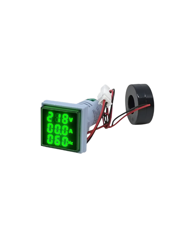 Indicador 3 Em 1 - Voltímetro, Amperímetro e Frequencímetro 22mm - VERDE