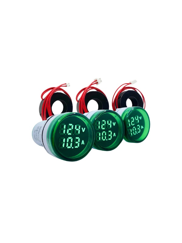 KIT 3X - Voltímetro E Amperímetro AD16-22VAM - 22mm VERDE