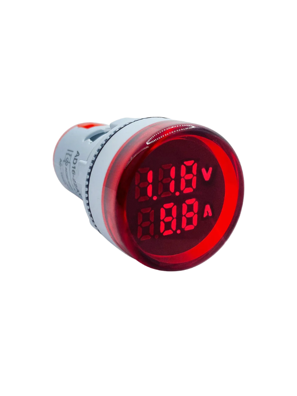 KIT 3X - Voltímetro E Amperímetro AD16-22VAM - 22mm VERMELHO