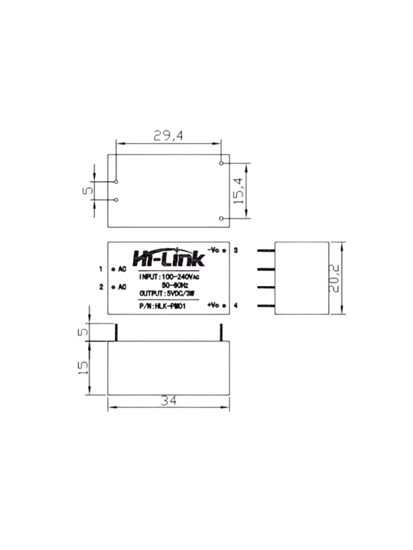 Mini Fonte Hi-link Hlk-pm01 100/240vac Para 5vdc 600ma 3w