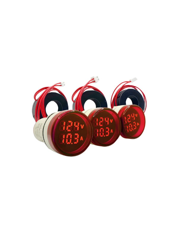 KIT 3X - Voltímetro E Amperímetro AD16-22VAM - 22mm VERMELHO