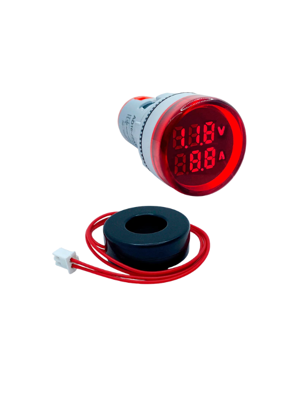 KIT 3X - Voltímetro E Amperímetro AD16-22VAM - 22mm VERMELHO