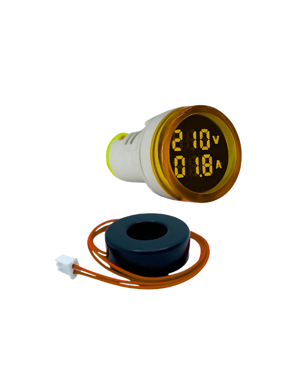 Voltímetro E Amperímetro AD16-22VAM - 22mm AMARELO