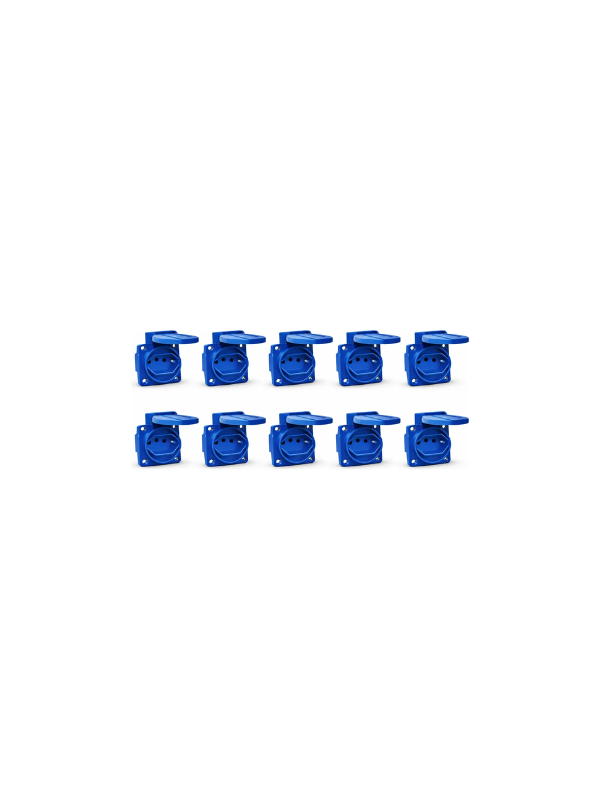 Kit Com 10 Peças Tomada Industrial Embutir 20a 2p+t Azul
